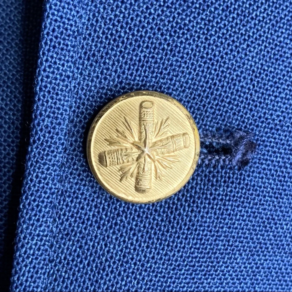 Vintage 70s 80s Dusty Blue Blazer Gold Buttons Retro Mad Men Grandpacore 38S